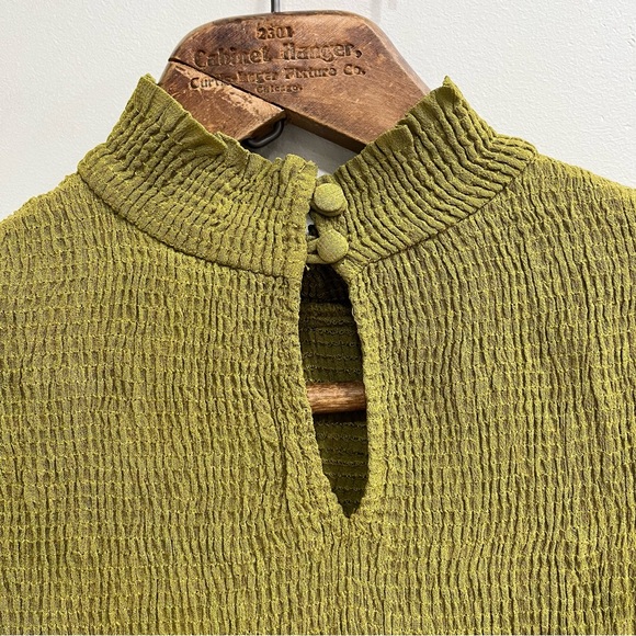 Anthropologie Blank London green beaded sequined mock neck blouse smocked XS - Picture 6 of 12